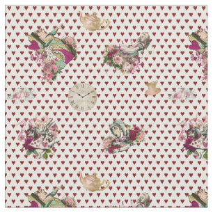 Alice in Wonderland Characters on Red and White Fabric