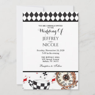 Alice in Wonderland Chequered Wedding Invitation