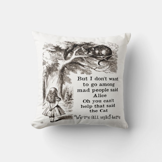 Alice In Wonderland Cheshire Cat Custom Colour Throw Pillow (Front)