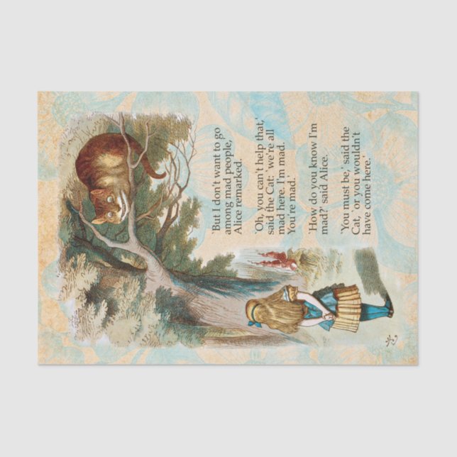 Alice in Wonderland Cheshire Cat Mad  Tissue Paper (Front)