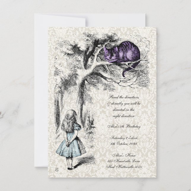 Alice in Wonderland Cheshire Cat Tea Party Invite (Front)