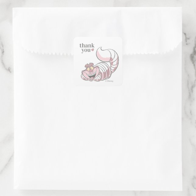 Alice in Wonderland Cheshire Cat Thank You Square Sticker (Bag)