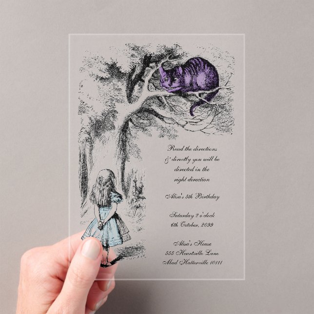 Alice in Wonderland Cheshire Cat Unbirthday Acrylic Invitations (Insitu (Handheld))