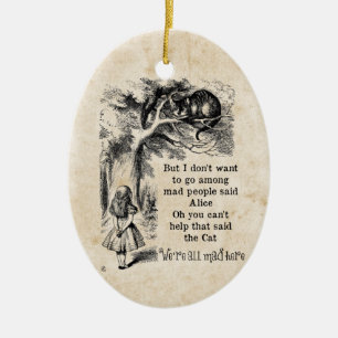 Alice in Wonderland; Cheshire Cat with Alice Ceramic Ornament