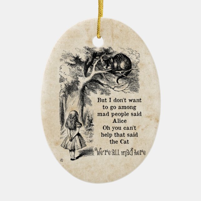 Alice in Wonderland; Cheshire Cat with Alice Ceramic Ornament (Front)