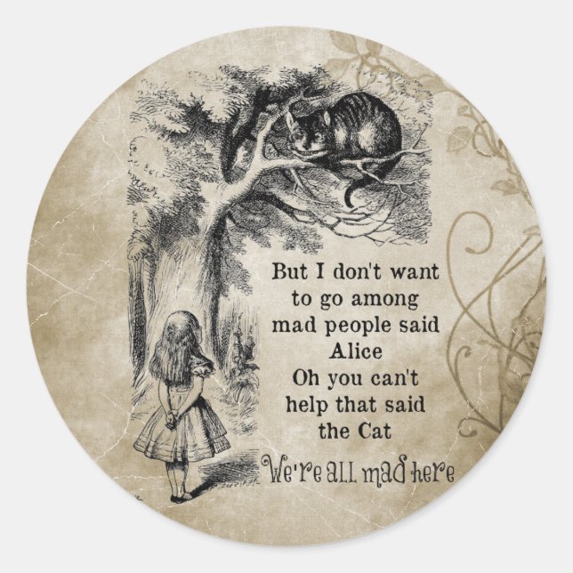 Alice in Wonderland; Cheshire Cat with Alice Classic Round Sticker (Front)