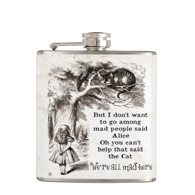 Alice in Wonderland; Cheshire Cat with Alice Hip Flask (Front)