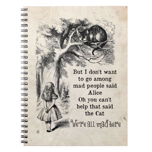 Alice in Wonderland; Cheshire Cat with Alice Notebook (Front)