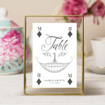 Alice in Wonderland Cheshire Smile Playing Card<br><div class="desc">Beautifully designed vintage Alice in Wonderland-themed wedding table number signs. Perfect for an Alice in Wonderland-themed wedding. Incorporates our own hand-drawn Cheshire Cat smile. The table number is designed like a playing card with a diamond symbol and customizable monograms for the couple's name. Elegant and vintage text style pairings enhance...</div>