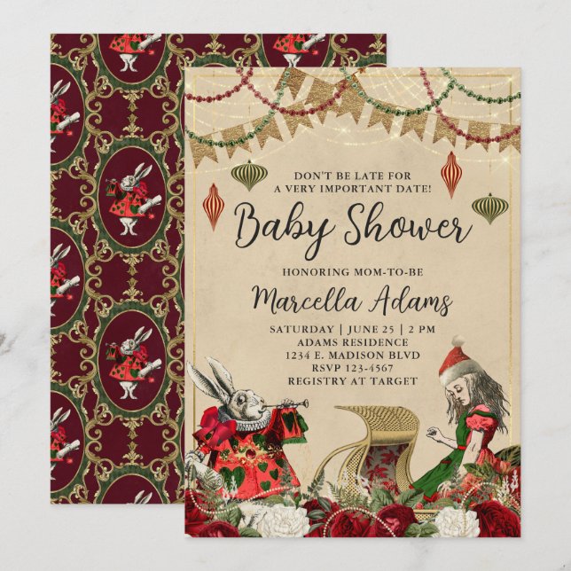 Alice in Wonderland Christmas Baby Shower Invitation (Front/Back)