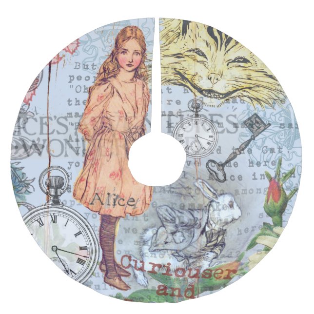Alice in Wonderland Classic Cheshire Rabbit Alice Brushed Polyester Tree Skirt (Front)