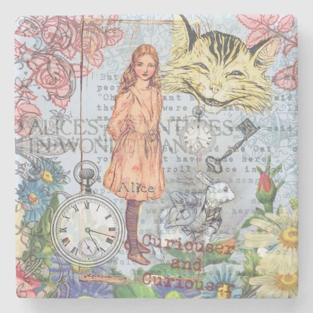 Alice in Wonderland Classic Cheshire Rabbit Alice Stone Coaster (Front)