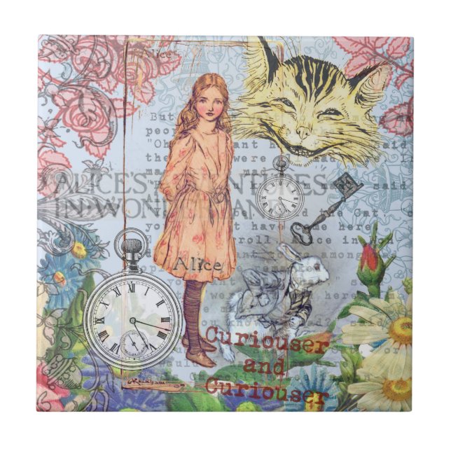 Alice in Wonderland Classic Cheshire Rabbit Alice Tile (Front)
