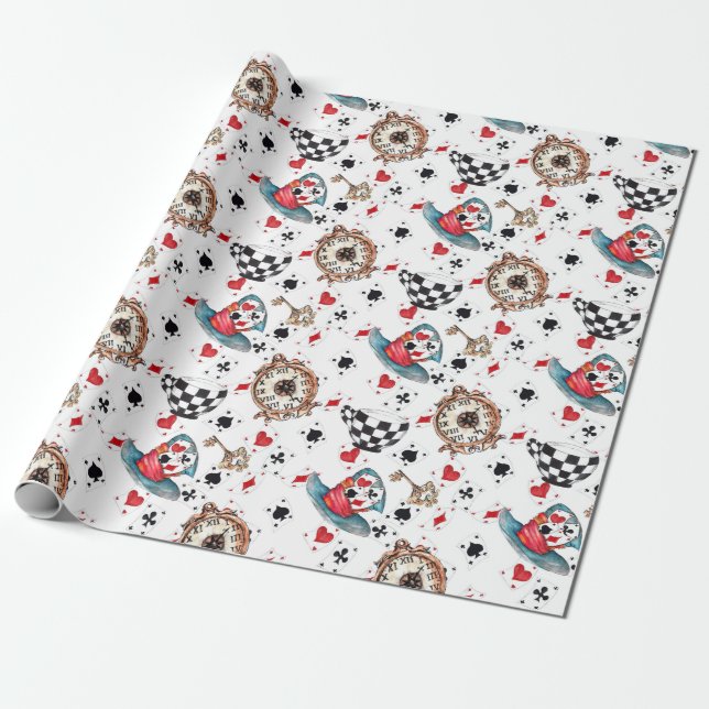 Alice in Wonderland Collage Christmas Gift Wrapping Paper (Unrolled)