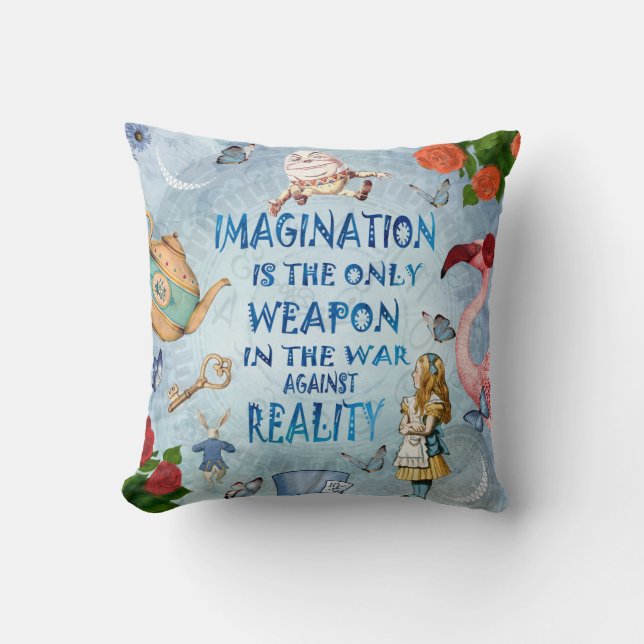 Alice In Wonderland Collage Quote - Imagination Throw Pillow (Front)