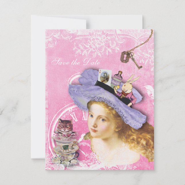 Alice in Wonderland Collage Save the Date Wedding Invitation (Front)