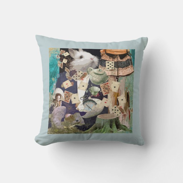 Alice in Wonderland collage Throw Pillow (Front)