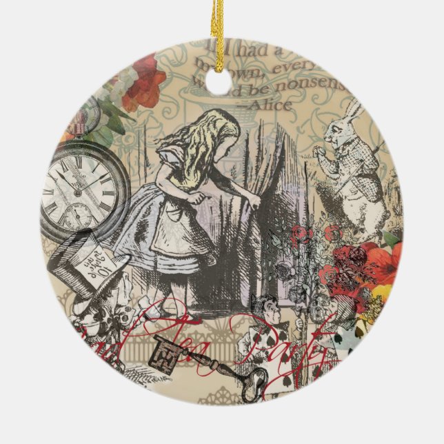 Alice in Wonderland Curtain Classic Art Ceramic Ornament (Back)
