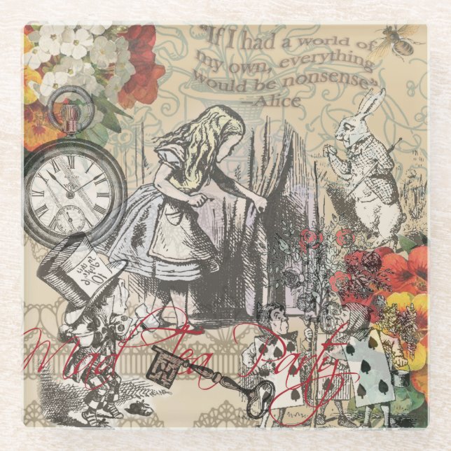 Alice in Wonderland Curtain Classic Art Glass Coaster (Front)