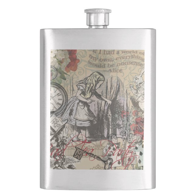 Alice in Wonderland Curtain Classic Art Hip Flask (Front)