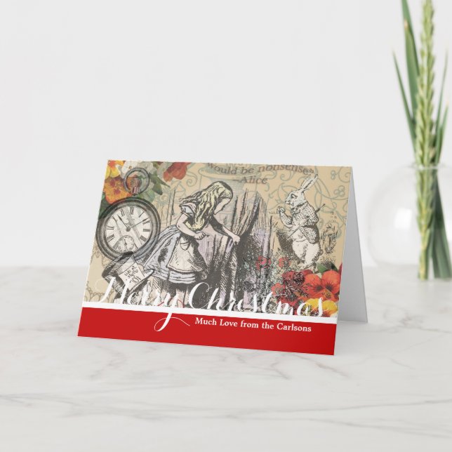 Alice in Wonderland Curtain Classic Art Holiday Card (Front)