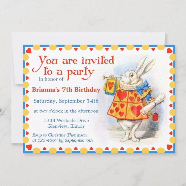 Alice in Wonderland Custom Birthday Party Invites (Front)
