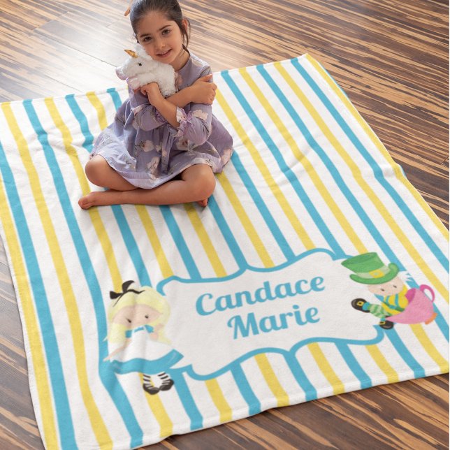 Alice in Wonderland Cute Custom Book Lover Kids Fleece Blanket (Creator Uploaded)