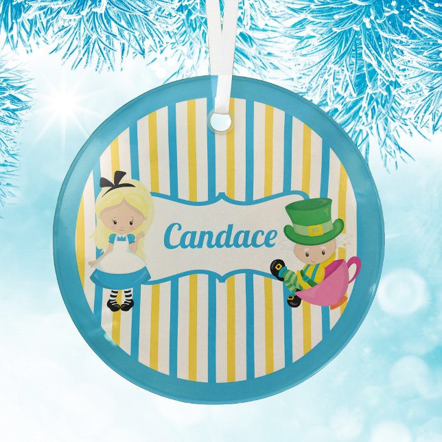 Alice in Wonderland Cute Custom Kids Christmas Glass Ornament (Creator Uploaded)