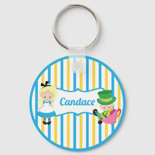 Alice in Wonderland Cute Kids Monogram Blue Yellow Keychain