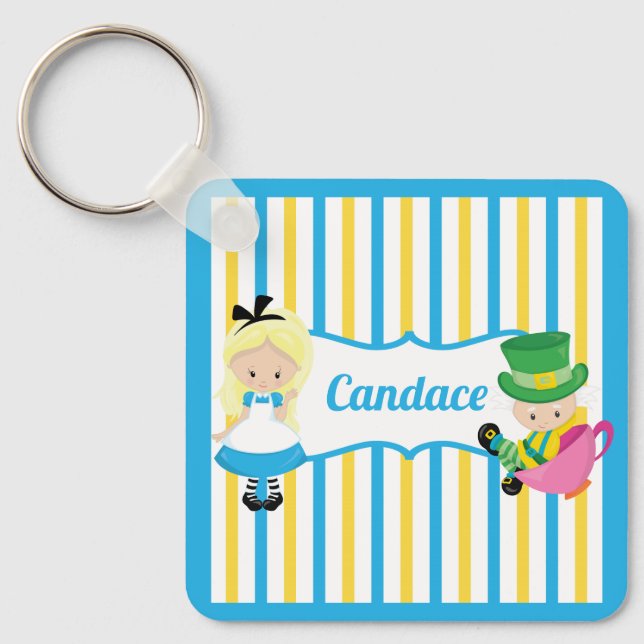 Alice in Wonderland Cute Personalized Kids Book Keychain (Front)