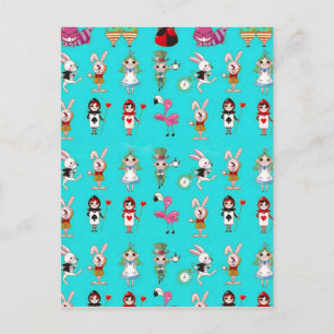 Alice In Wonderland Cute Turquoise Blue Montage Postcard