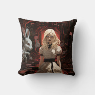 Alice in Wonderland Dark Surrealistic Throw Pillow