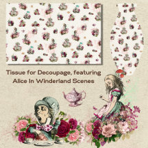 Alice in Wonderland Decoupage Vintage Pattern