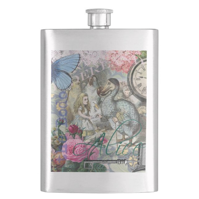 Alice in Wonderland Dodo Classic Tenniel Art Hip Flask (Front)