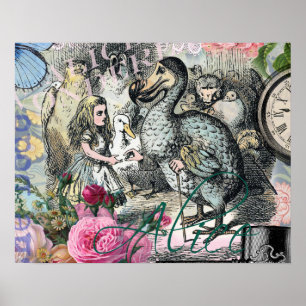 Alice in Wonderland Dodo  Vintage Pretty Collage Poster