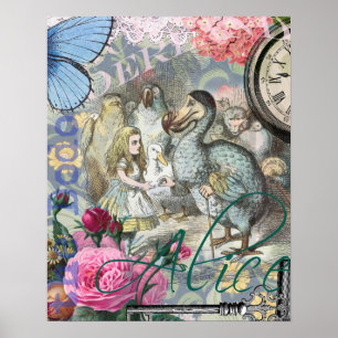 Alice in Wonderland Dodo  Vintage Pretty Collage Poster