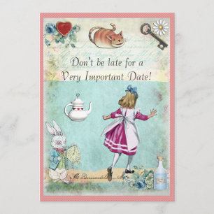 Alice in Wonderland Don't Be Late Birthday Invitation