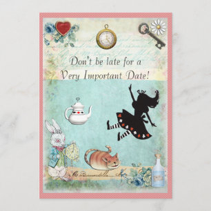Alice in Wonderland Don't Be Late Birthday Invitation