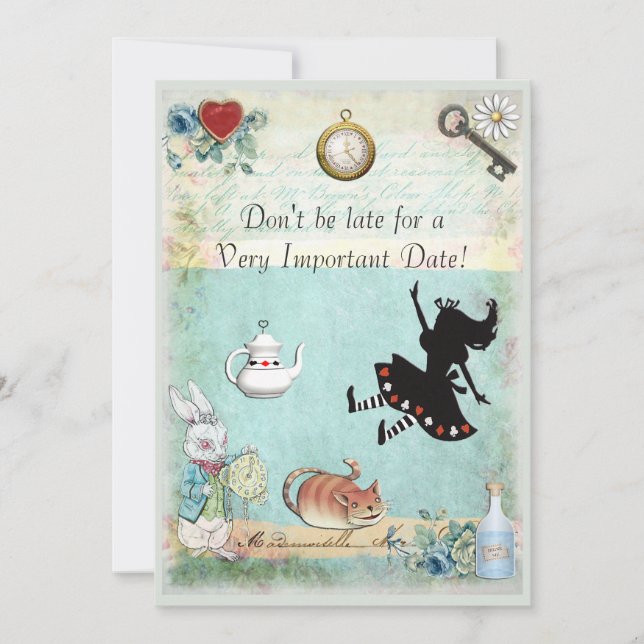 Alice in Wonderland Don't Be Late Bridal Shower Invitation (Front)