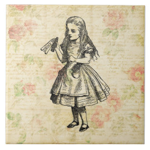 Alice in Wonderland Drink Me Illustration Floral Tile