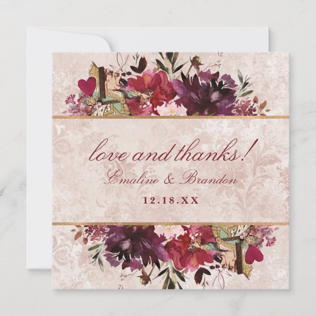 Alice in Wonderland Elegant Love and Thanks Square Thank You Card (Front)
