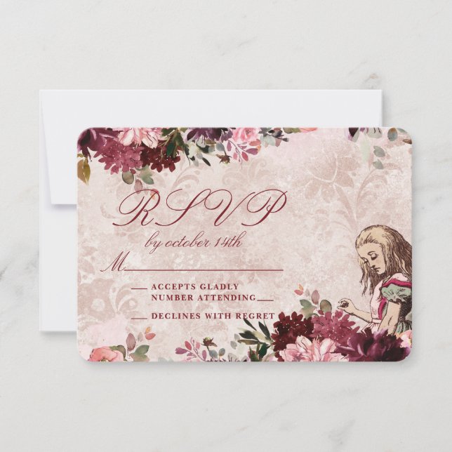 Alice in Wonderland Elegant Wedding RSVP Response (Front)