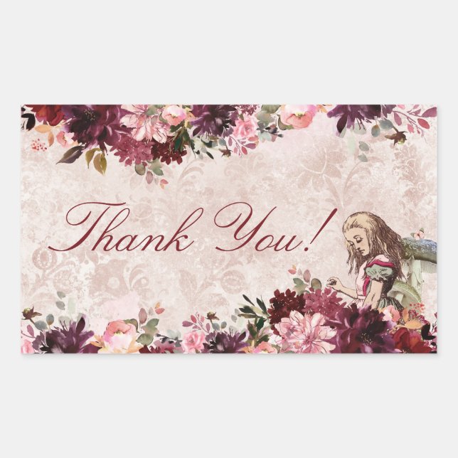 Alice in Wonderland Elegant Wedding Thank You Sticker (Front)