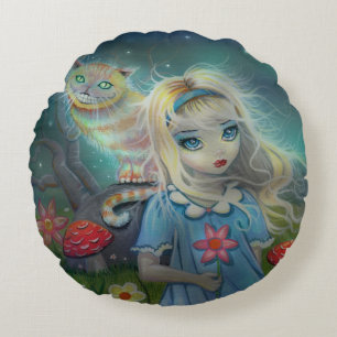 Alice in Wonderland Fantasy Art by Molly Harrison Round Pillow
