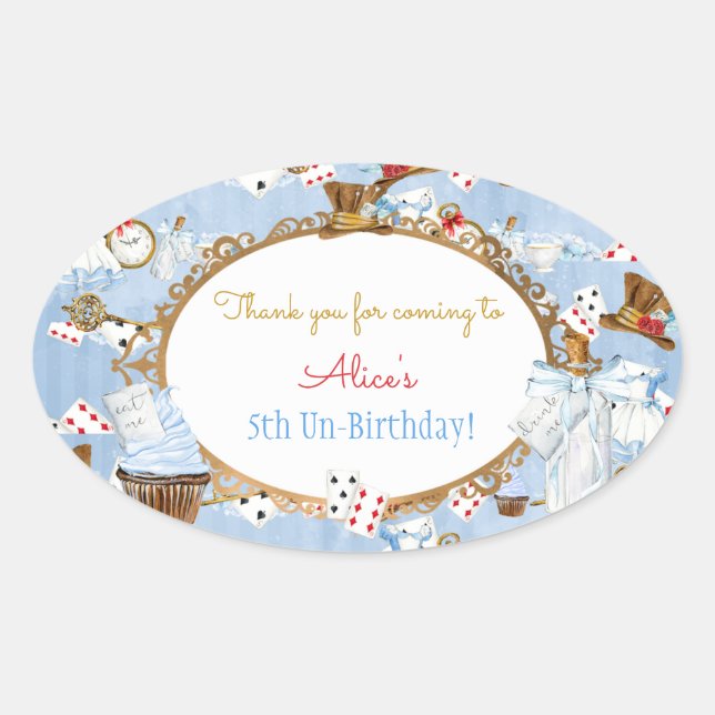 Alice in Wonderland Favour Gift Thank You Oval Sticker (Front)