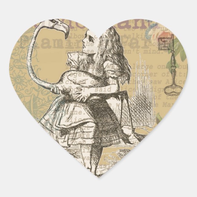 Alice in Wonderland Flamingo Classic Heart Sticker (Front)