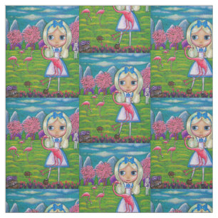 Alice in Wonderland Flamingo Croquet Big Eye Girl Fabric