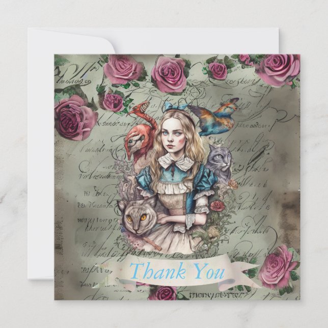 Alice in Wonderland Flat Thank You Card (Front)