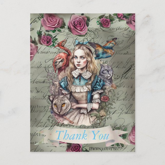 Alice in Wonderland Flat Thank You Card (Front)