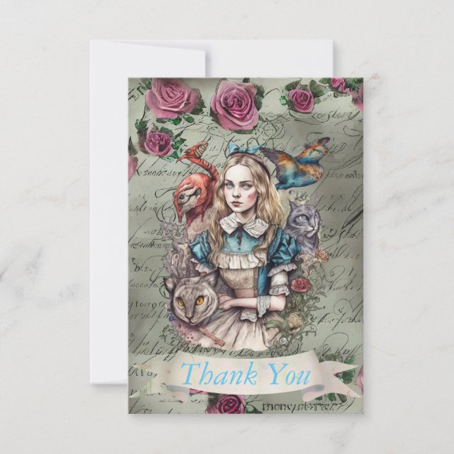 Alice in Wonderland Flat Thank You Card (Front)